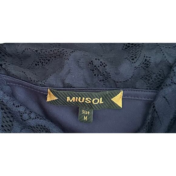 Miusol Womens Dress Size Medium Navy Lace Bodice Ruffled Asymmetrical Skirt - Picture 3 of 11